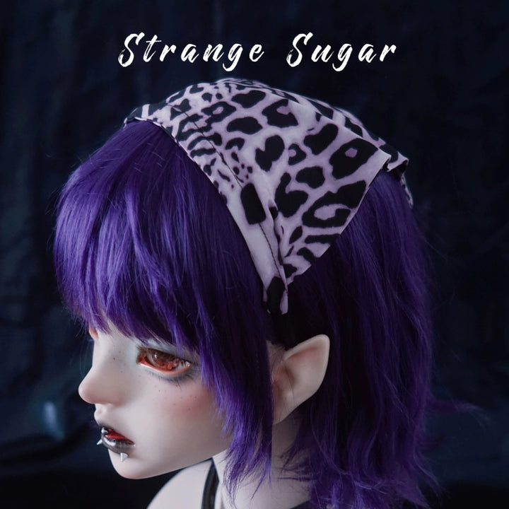 Strange Sugar~Gothic Lolita Triangular Scarf Purple Plaid Lolita Headdresses Pink and purple leopard stripes  