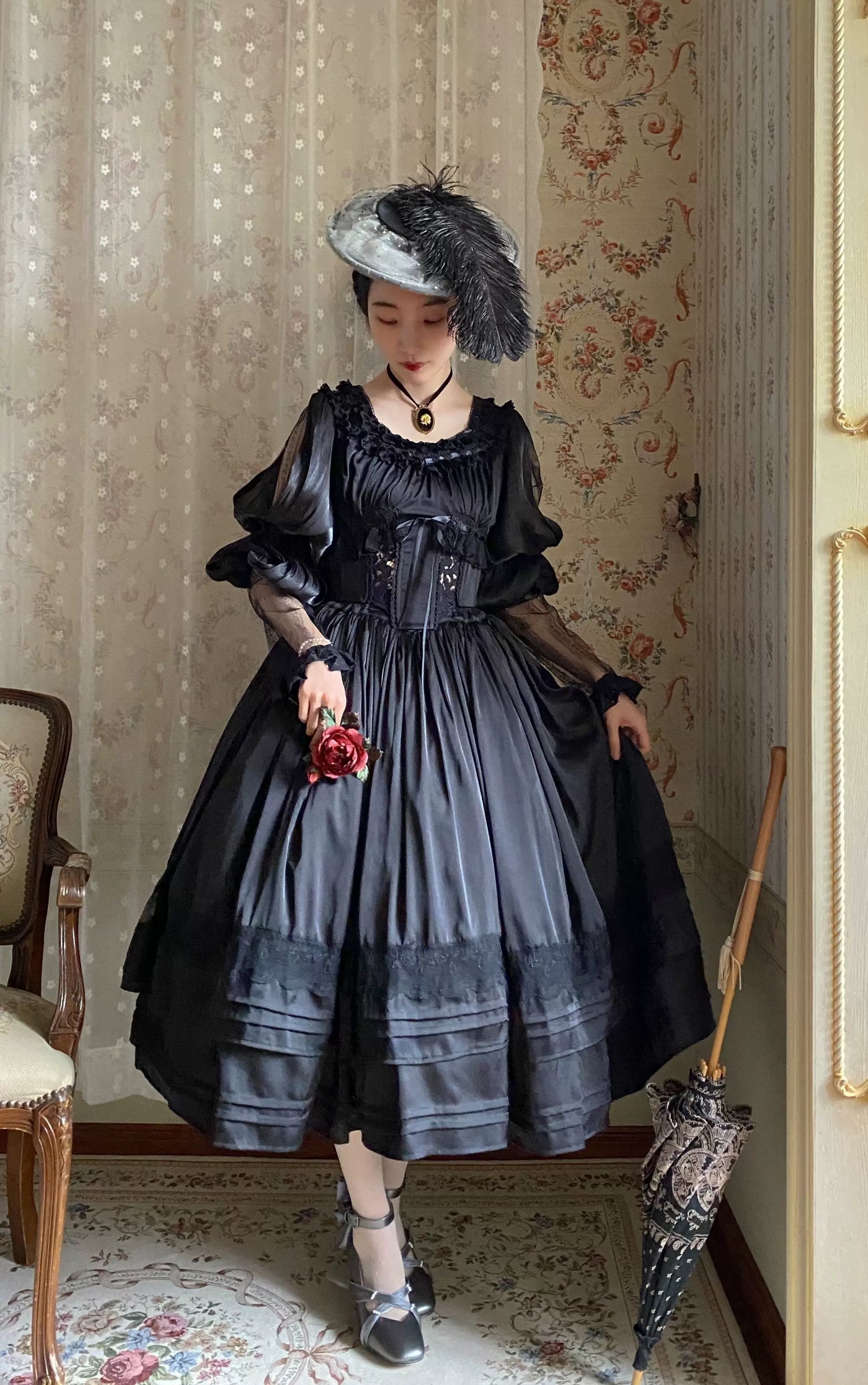 (BuyForMe) Airfreeing~Cersei~French Fashion Long Sleeve Classic Lolita Blouse S black skirt - long length 