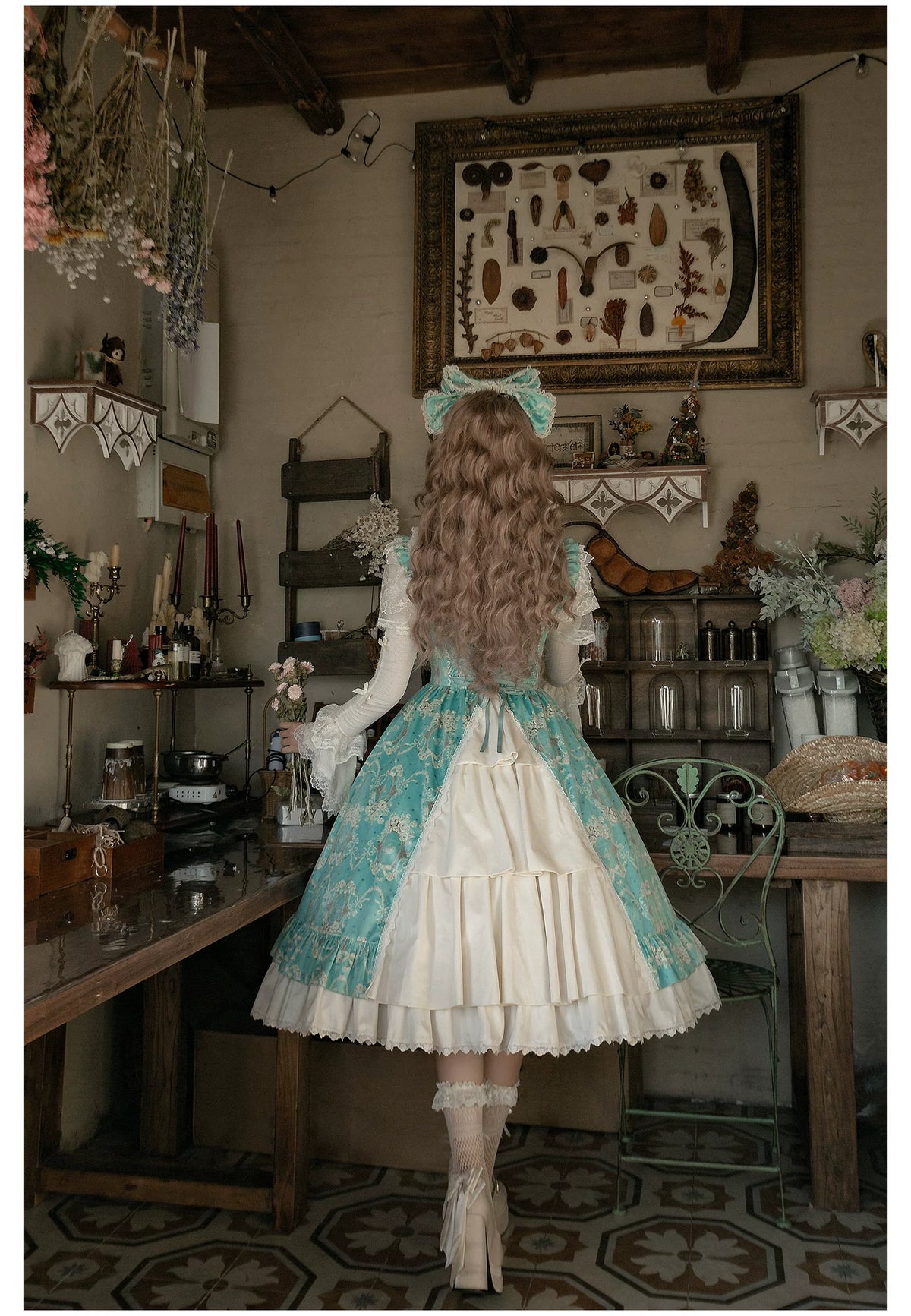 Old Courtyard Floral Letter - Classic Lolita Printed JSK Dress Set, Drawstring Lift-up Hem 46102:875315