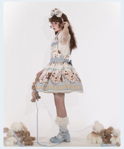 GD Lolita~Alice Rabbit~Kawaii Lolita Rabbit Print Blue Dress   