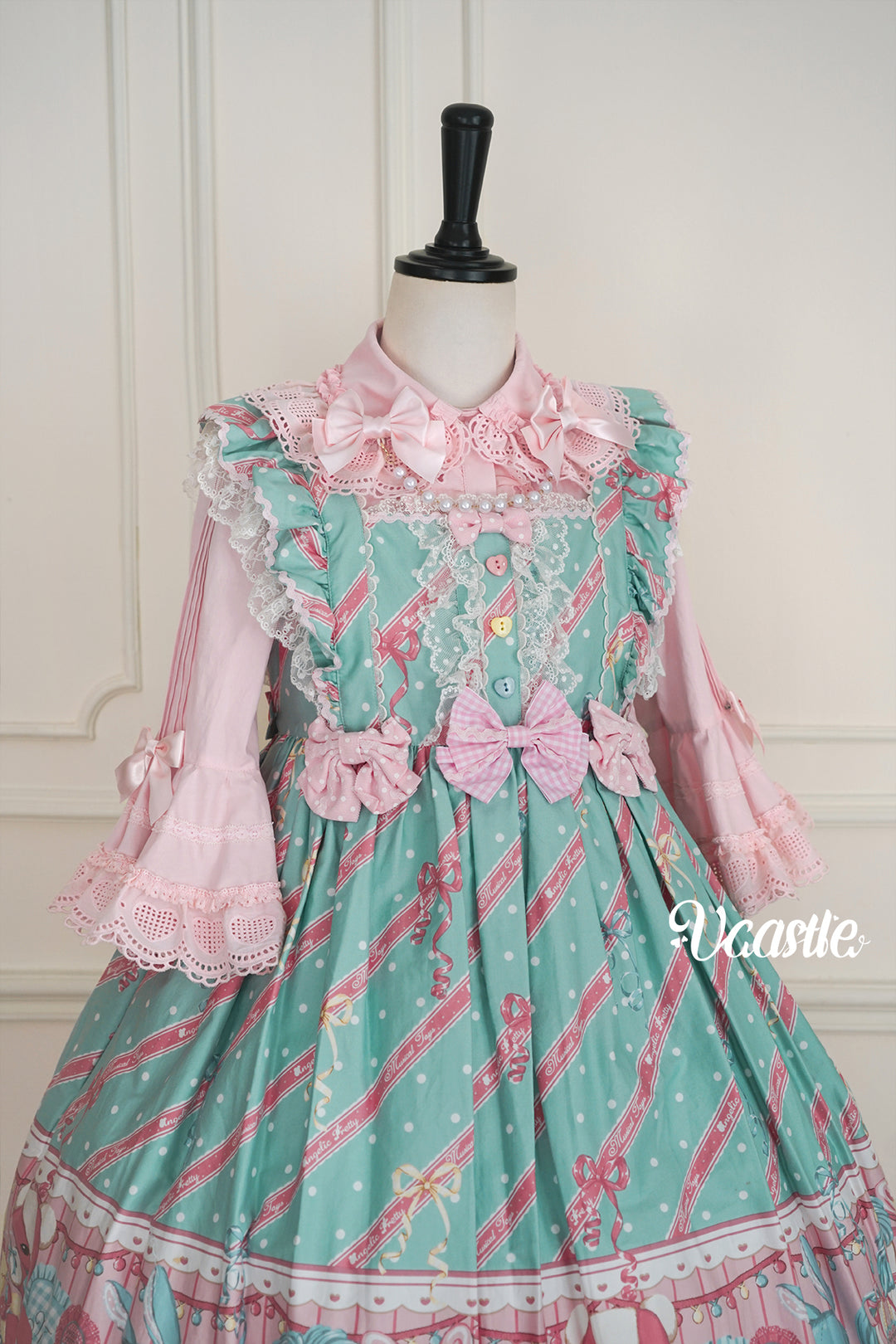 Vcastle~Sweet Crepes~Sweet Lolita Shirt with Princess Sleeves and Bow Chain 42109:726661