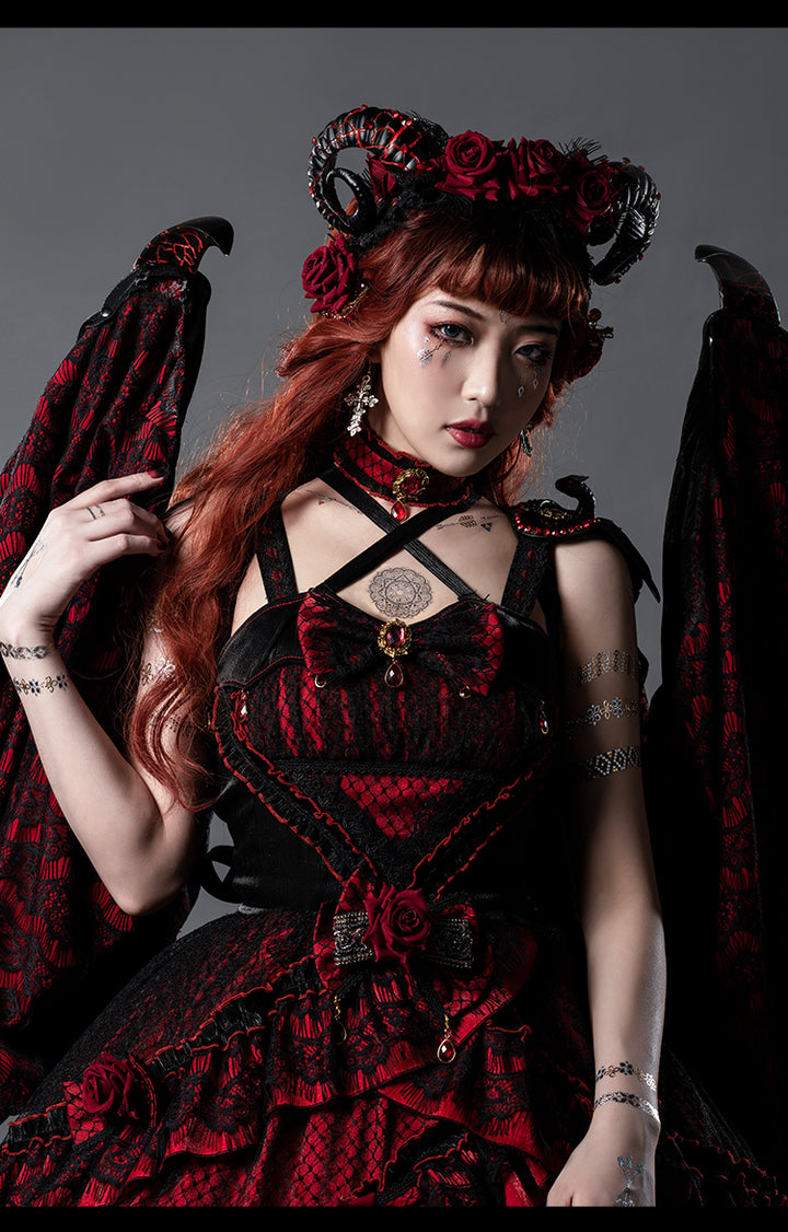 Yupbro~Astoria~Black Red Gothic Lolita JSK Outfit in Dragon Design