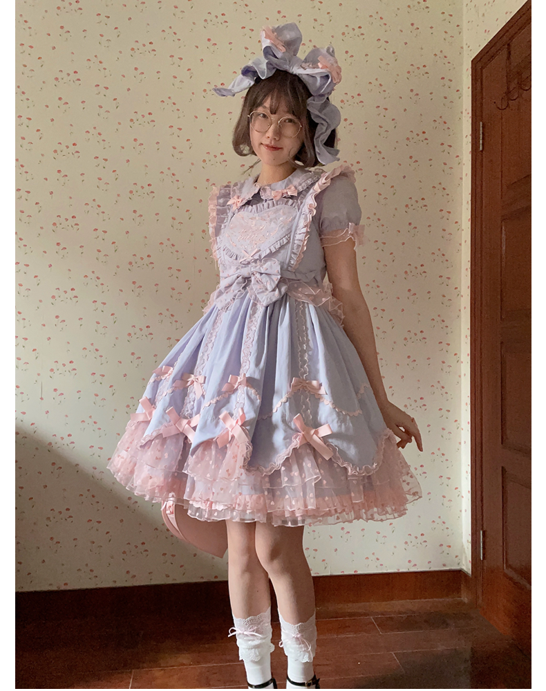 (BFM)The Seventh Doll~Sweet Diary SP~Vintage Lolita Jumper Dress Petal-like Hem JSK Headdress Set   