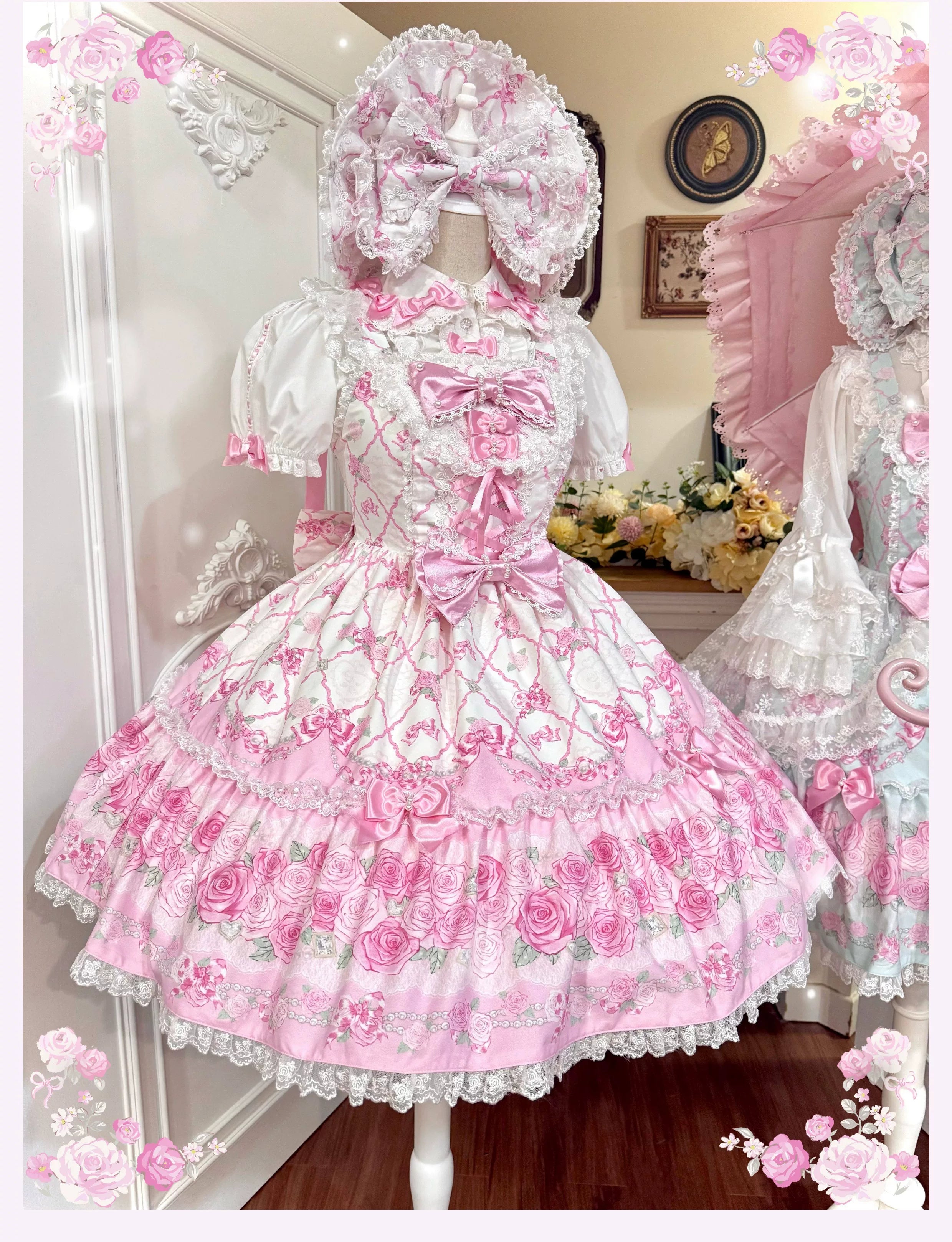 Summer 2026 - Old School Lolita Floral Printed JSK Dress with Ribbon Bows (L M S XL) 45521:851910