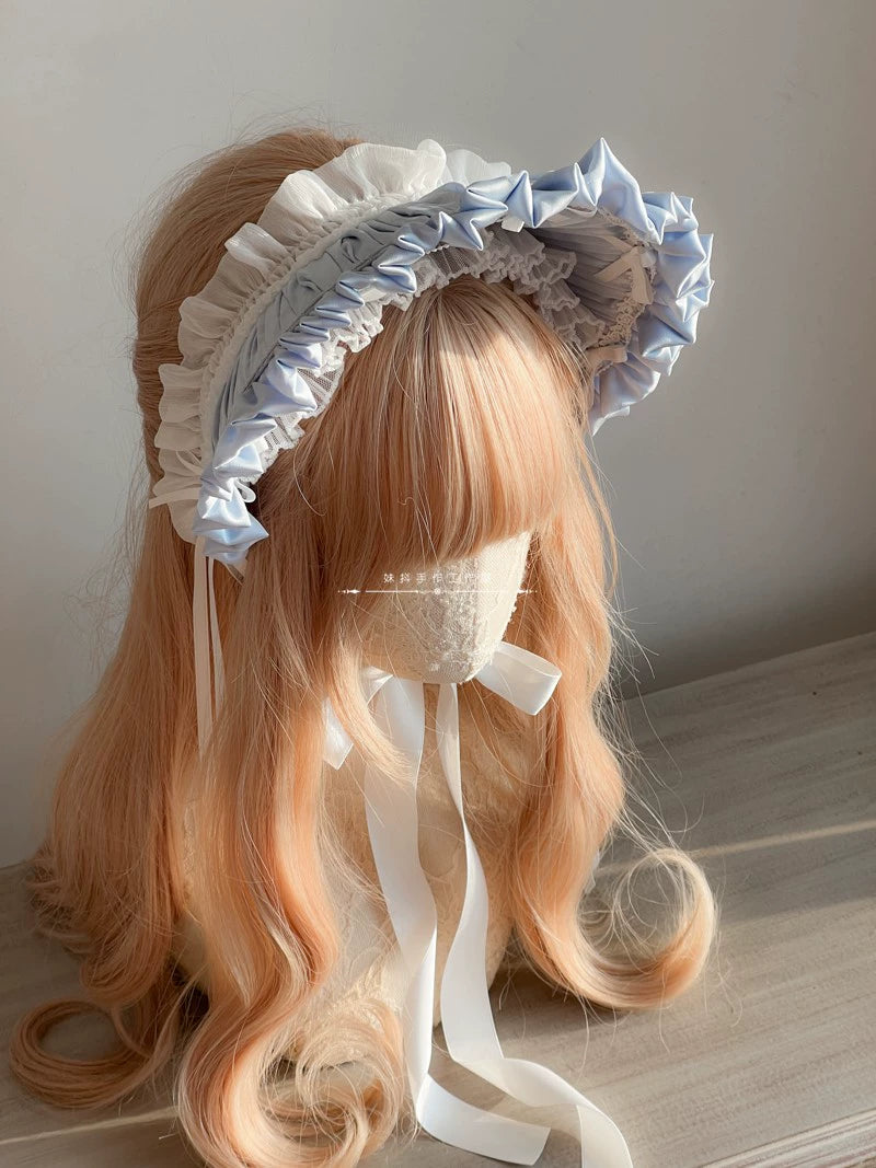 MAID~ Handmade Lolita Bonnet with Small Satin Ribbon   