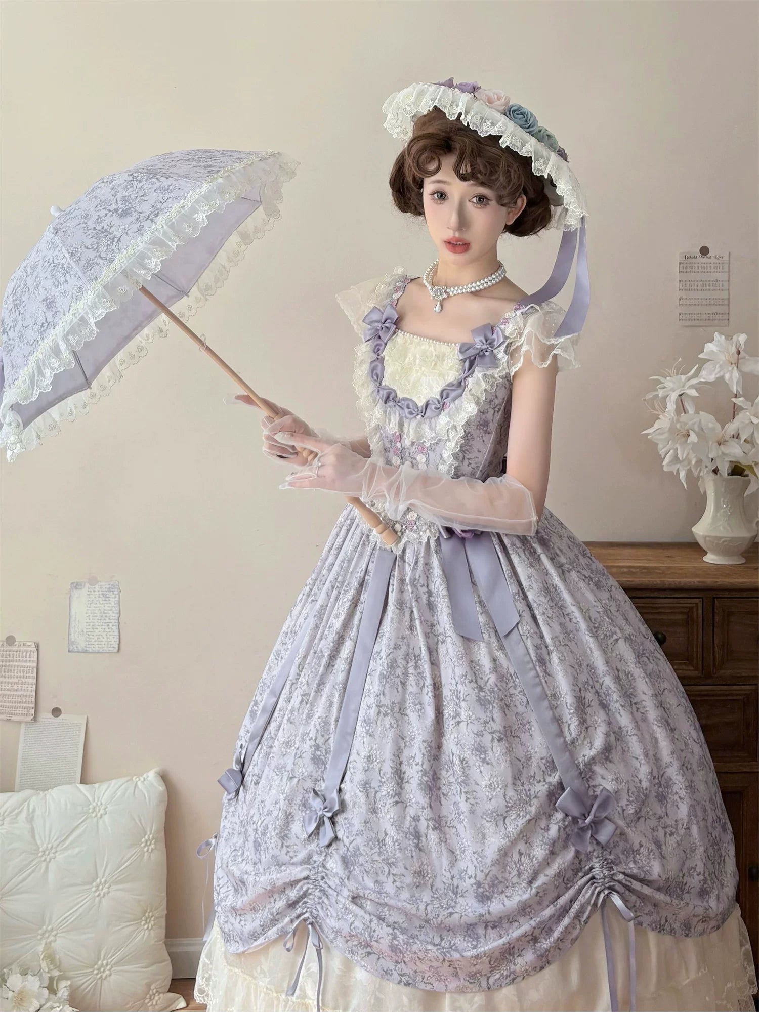 Dolota Flower Wall - Classic Lolita Floral OP Dress, Open Shoulder 44485:811144