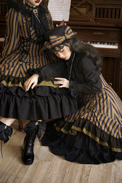 (Buyforme)Miss Point~Customized Lolita Elegant Striped High Waisted Fishbone SK   