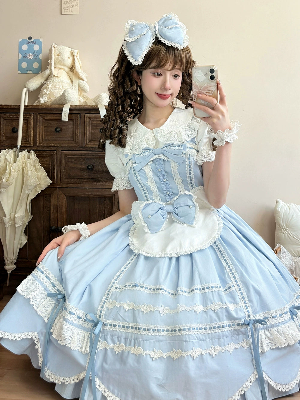 Vintage Petal Rabbit - Cotton Old School Lolita JSK Dress With Petal-Shaped Hem 43136:769601