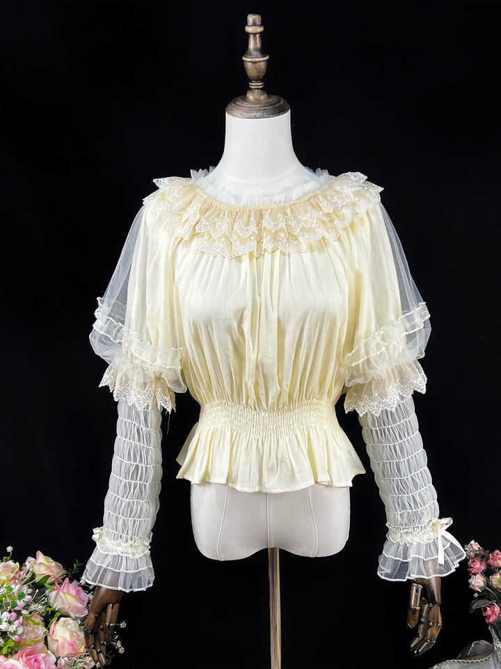 DMFS~Retro Lolita Shirt Cotton Spring Autumn Innerwear apricot Free size 