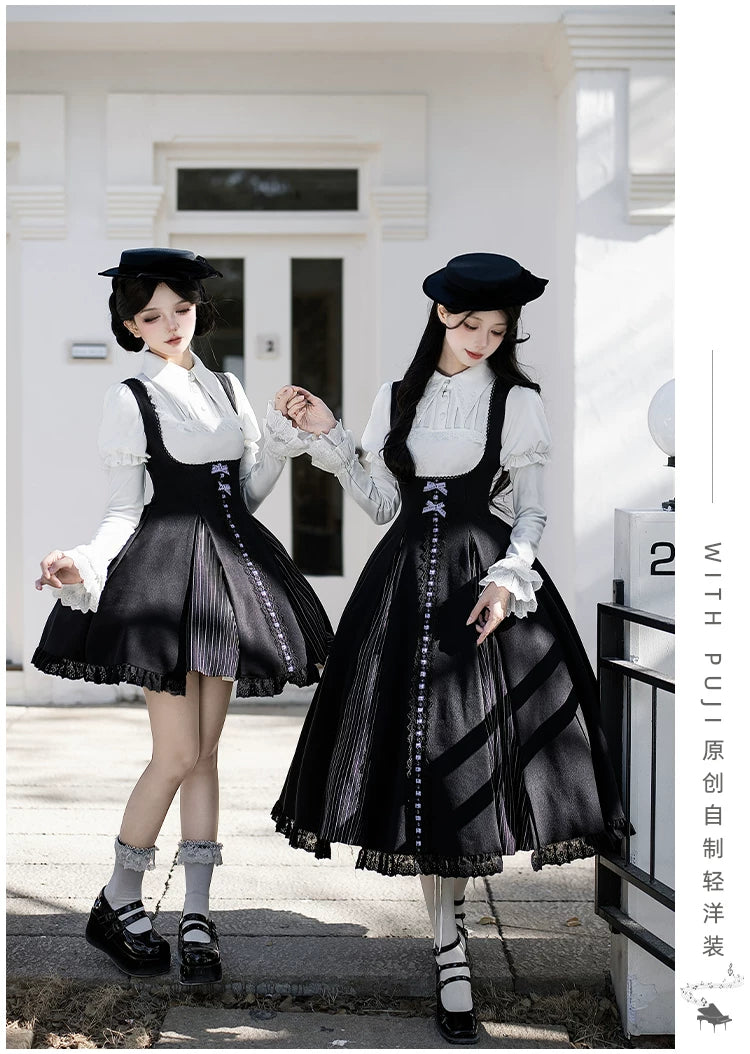 Monochrome Sonata - Classic Lolita Bust-supporting JSK Set, Piano Inspired