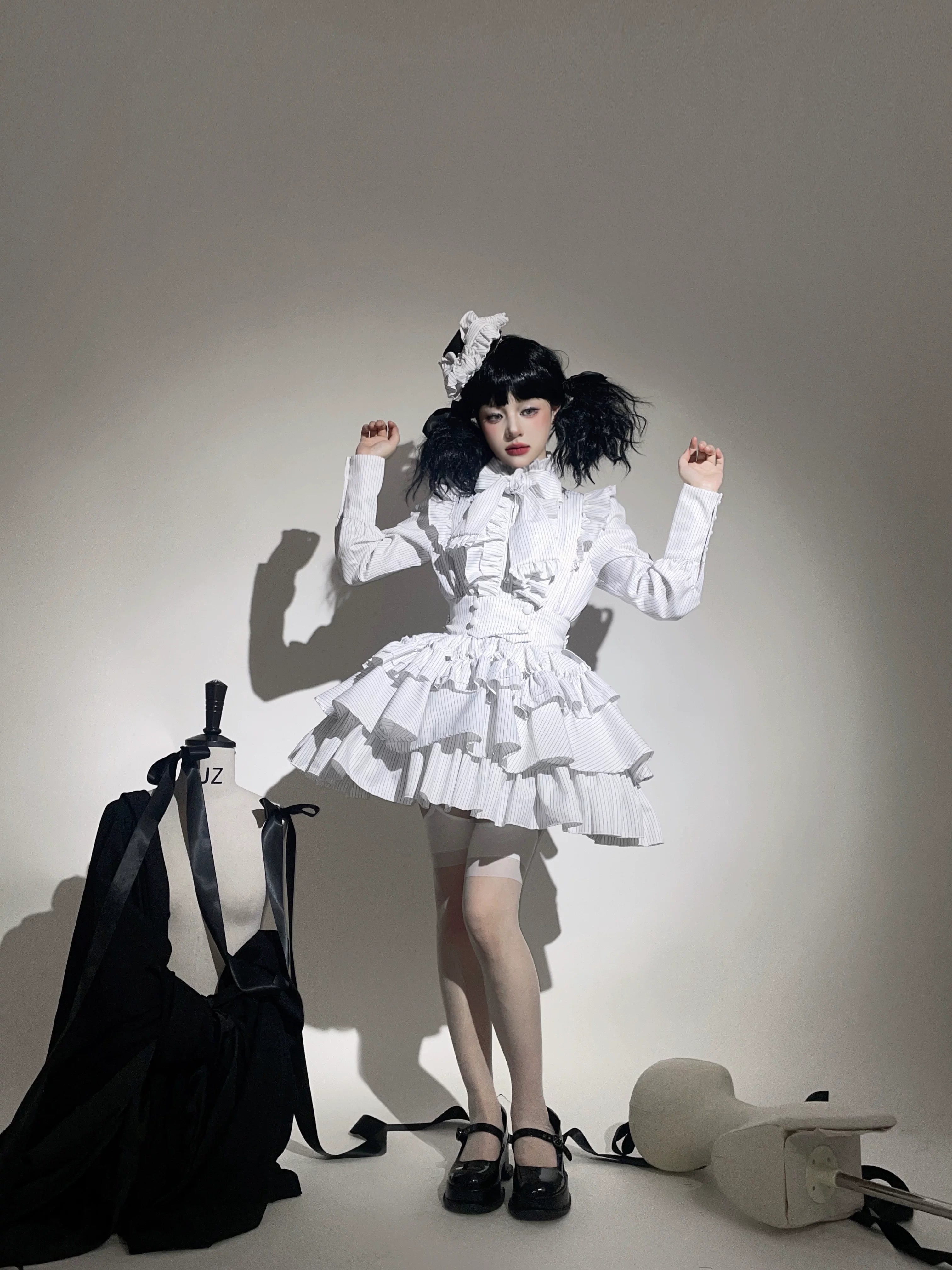 Doll Gift Box - Gothic Lolita Striped Blouse & Skirt Set, Back Zipper