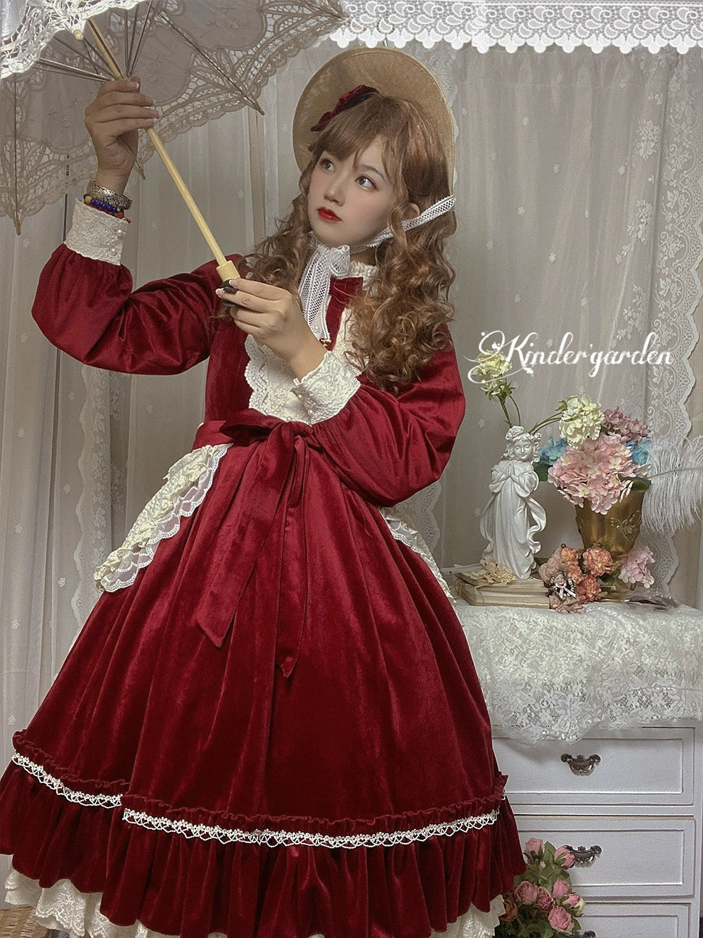 (BFM)Miss Point~Customized Lolita Dress Vintage Elegant Velvet OP Dress 32520:391770