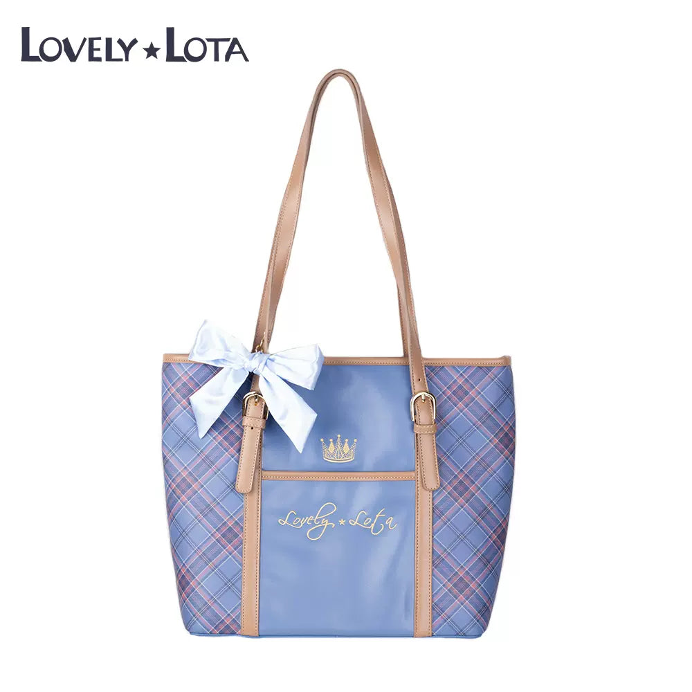 (Buy for me) Lovely Lota~Vintagle Lolita Round Butterfly Moon Bag Big Plaid - Blue  
