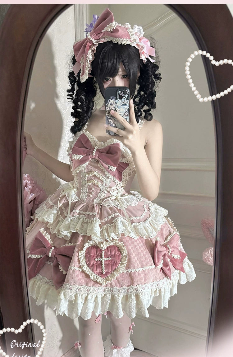 Sakurahime~Cross Sweetheart~Pink Sweet Lolita JSK Dress Doll Lolita Short Dress