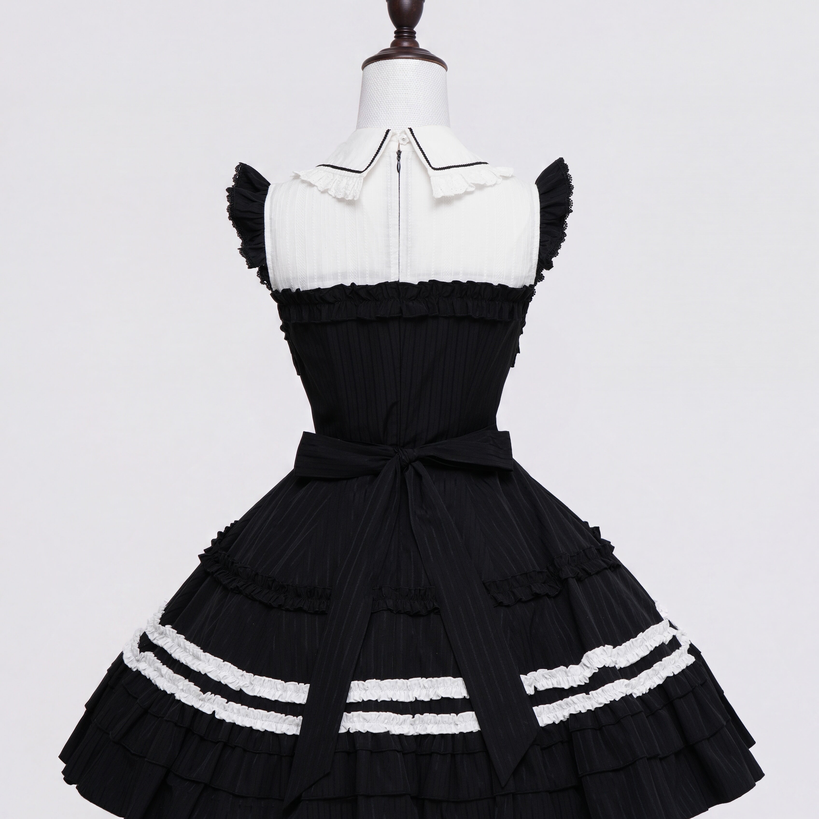 Lily Doll - Gothic Lolita Black White Contrast JSK Dress with Ruffles 45662:857333