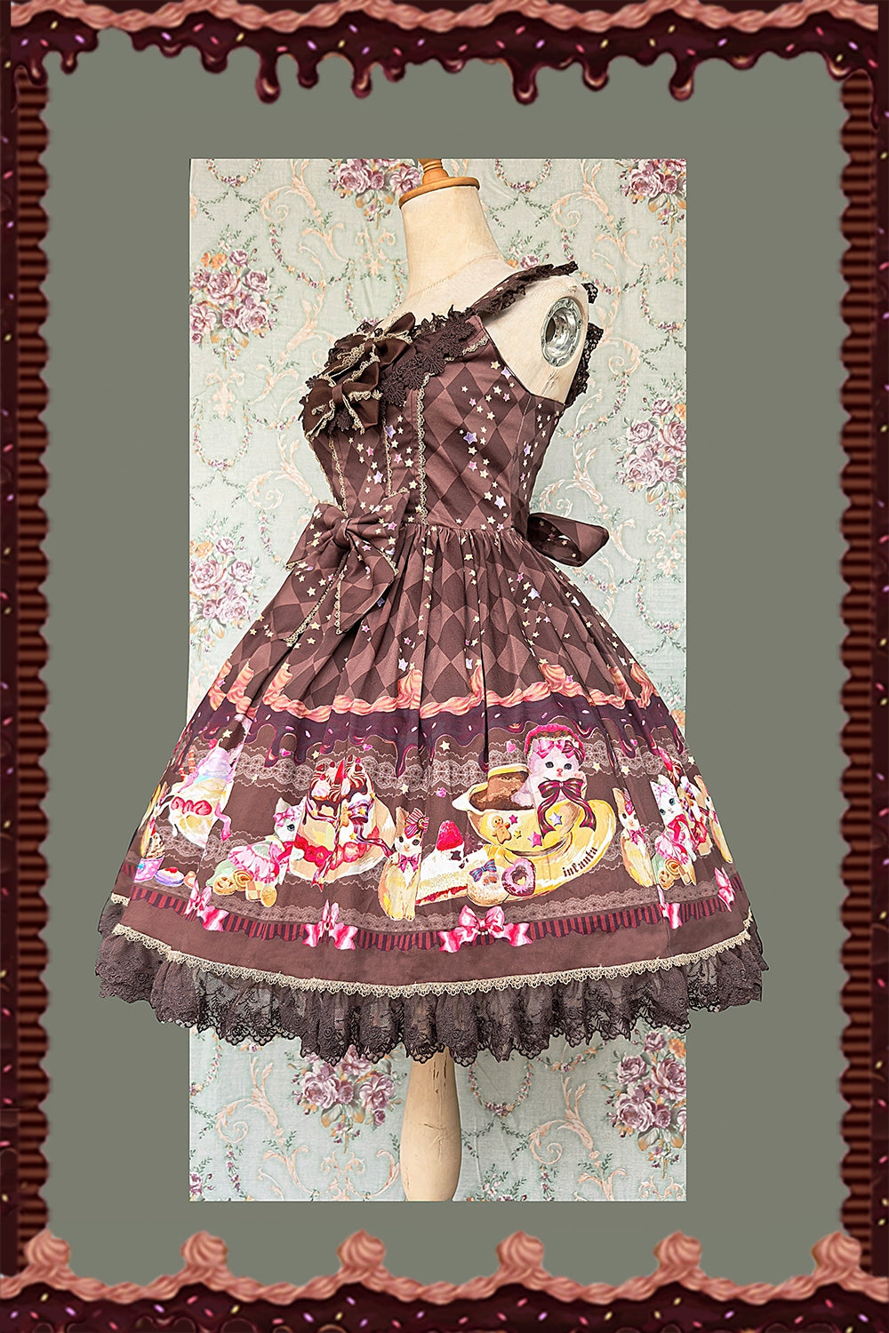 Infanta - Cream Meow - Sweet Lolita JSK, Cat Print 43769:784929