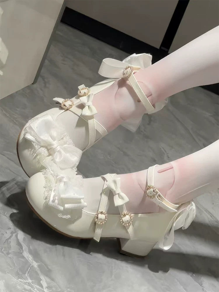 Cloud Satin Dream - Sweet Lolita Shoes, Ribbon Bows & Round Toe
