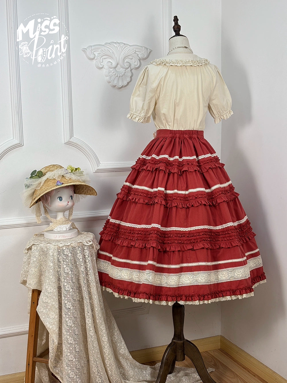 Miss Point~Cat Rose Tea~Elegant Lolita SK Pure Cotton Open-front Skirt 42142:728317