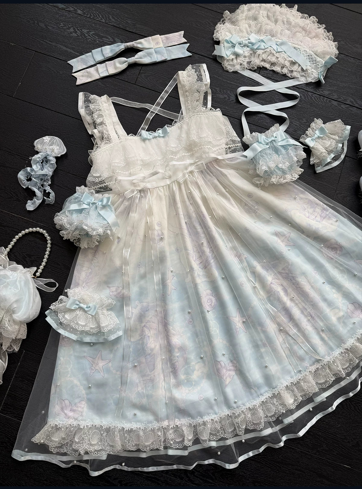 Windchime Jellyfish - Dreamy Sweet Lolita Headdress & Jellyfish Embroidered Brooch 45779:862081