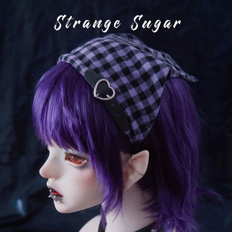 Strange Sugar~Gothic Lolita Triangular Scarf Purple Plaid Lolita Headdresses Small plaid  