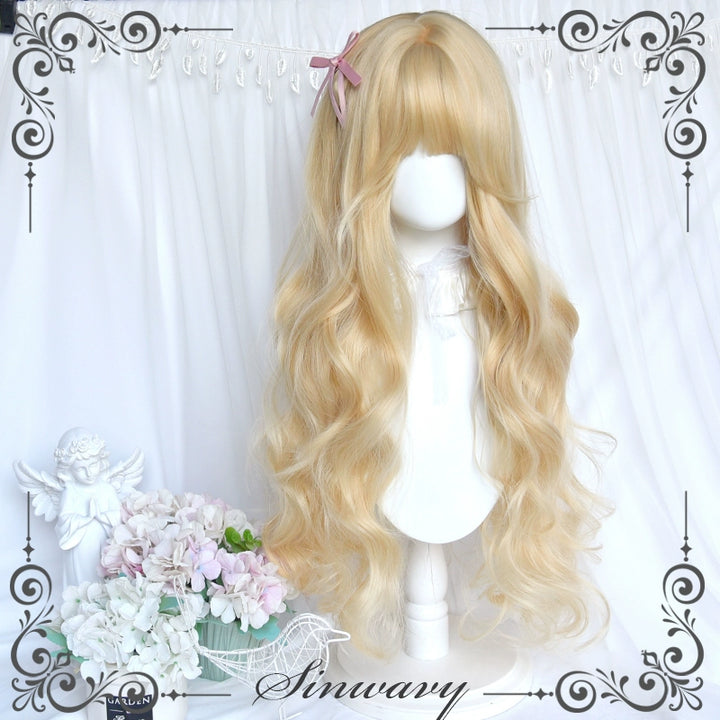 Sinwavy~Elegant Lolita Platinum Wig Long Curly Layered Wig Platinum Color Wig  