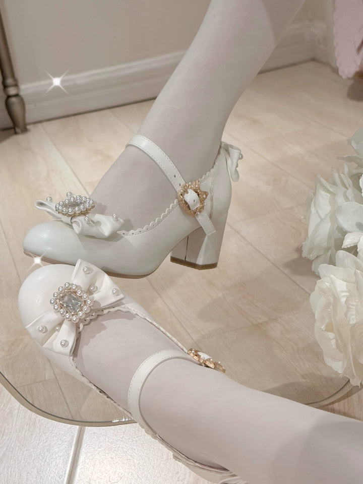 Pure Tea For Dream~Vintage Gemstone~Sweet Lolita Shoes Round Toe Heels with Bow 41836:715490