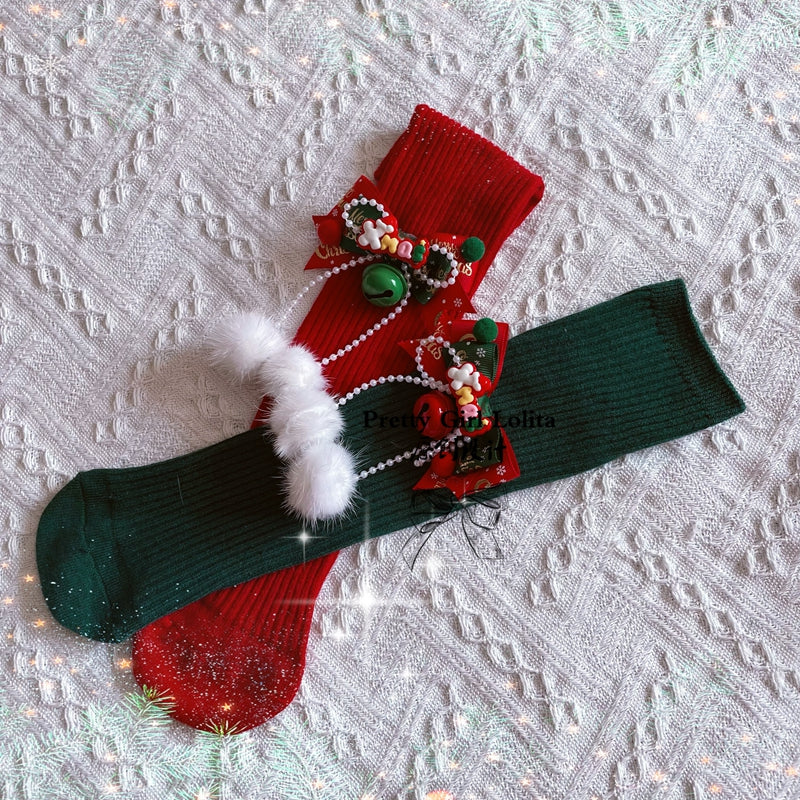 Pretty Girl Lolita~Sweet Lolita Christmas Kids Adult Accessories a pair of socks and clips  