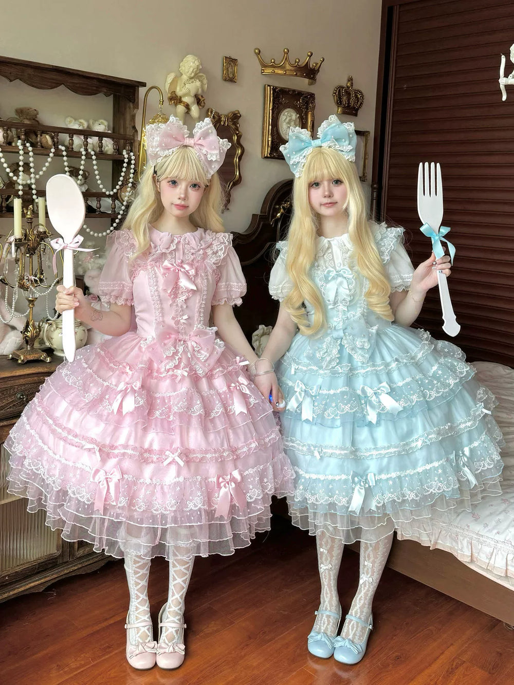 Hanguliang~Fudie Heart~Sweet Lolita JSK Dress With Tiered Skirt and Bow Trailing