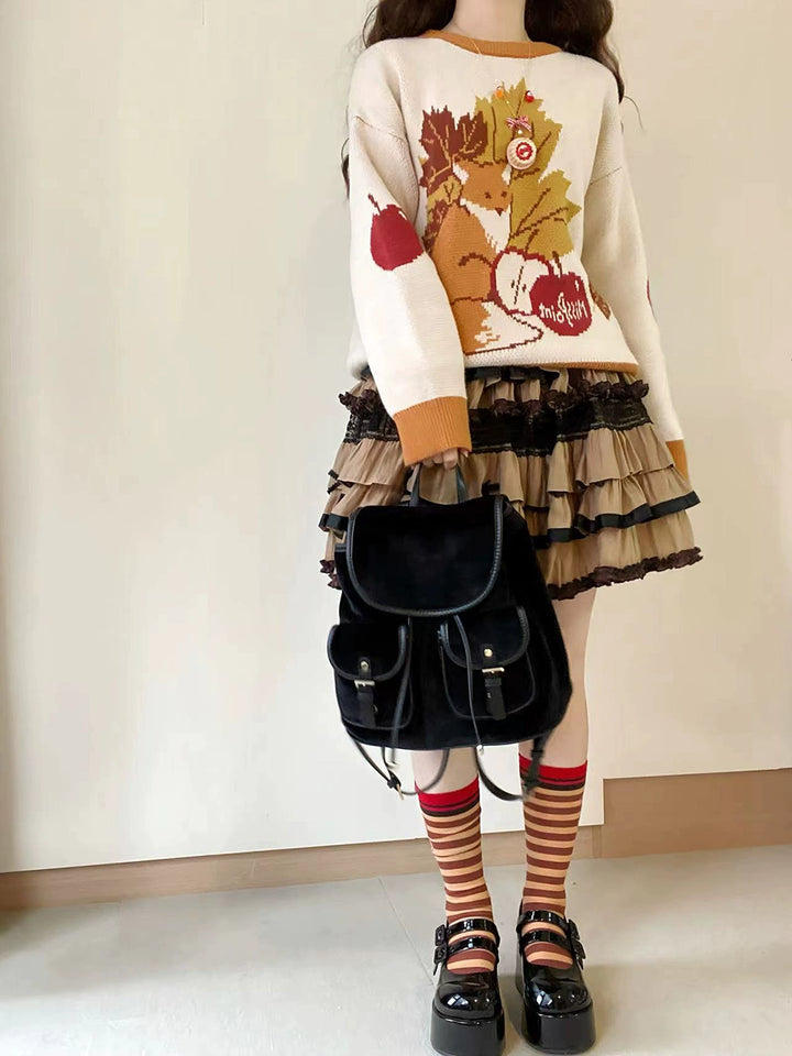 Miss Point~Fat Fox in the Forest~Kawaii Lolita Sweater Customized Winter Lolita Couple Outfit   