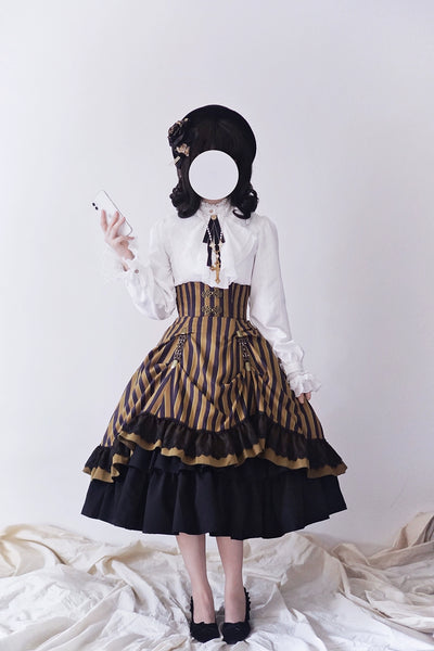 (Buyforme)Miss Point~Customized Lolita Elegant Striped High Waisted Fishbone SK   