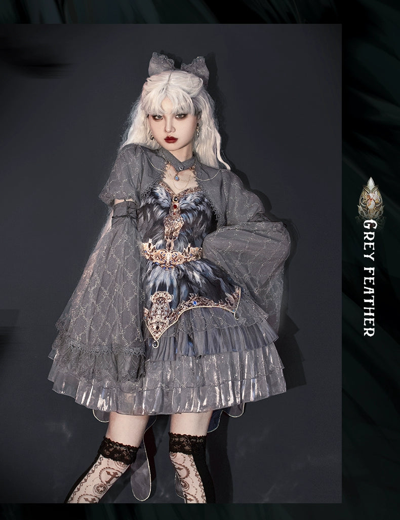 Urtto~Gray Feather~Elegant Lolita JSK Dress Spring Summer Lolita Dress   