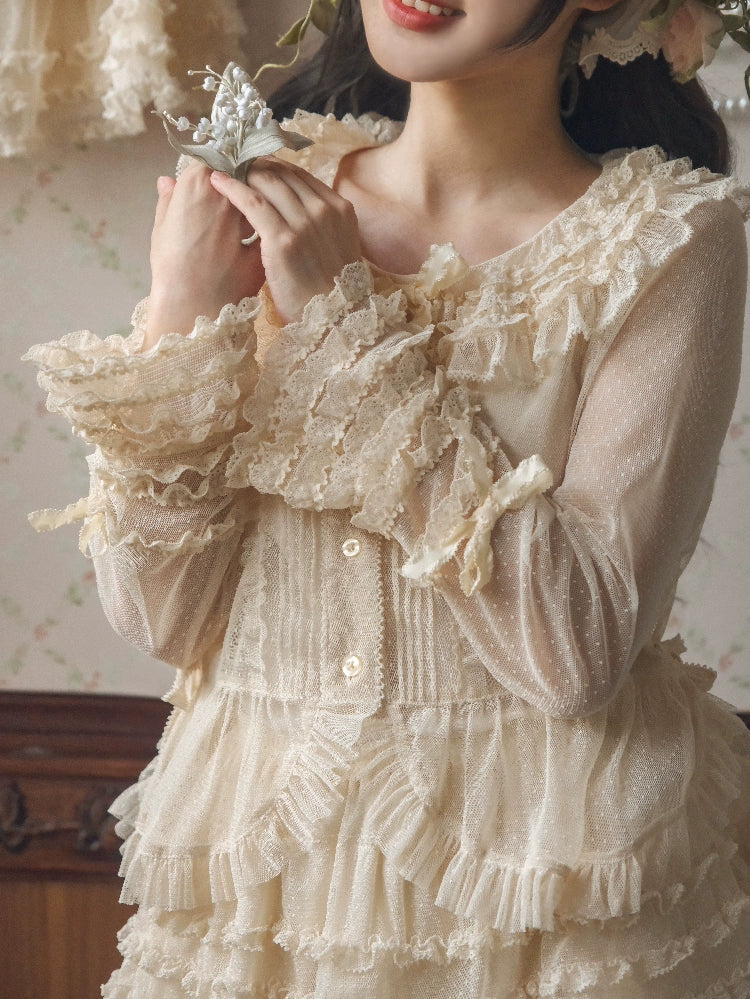 Sweet Dreamer~Antique Wall~Classic Lolita Blouse Polka Dots Tulle Shirt