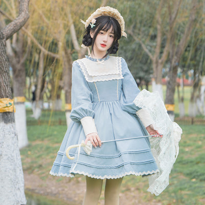 With PUJI~Graceful Butterfly~Classic Lolita Blue OP Dress S(OP)  