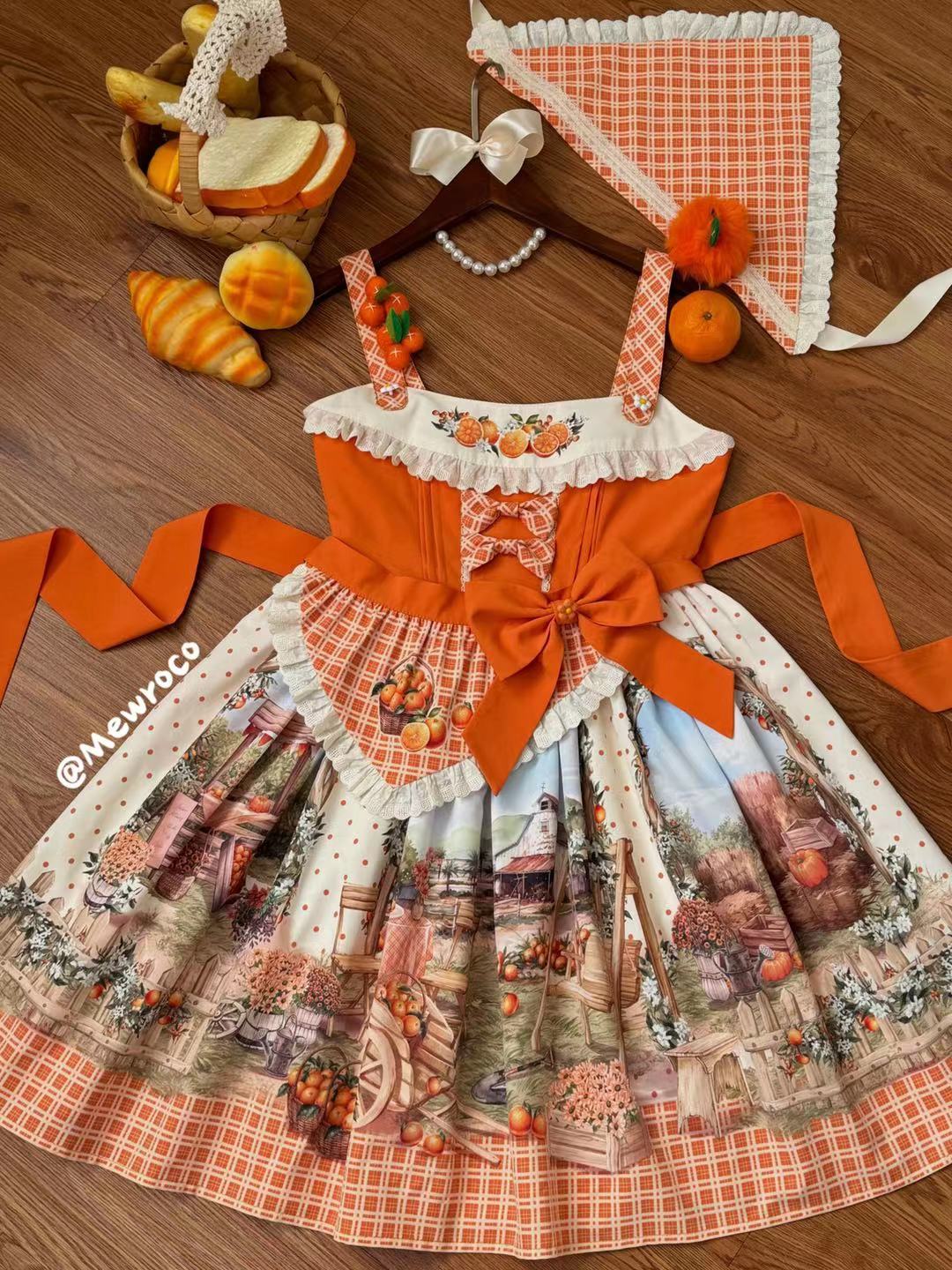 (BFM)Strawberry Fantasy~Country Lolita JSK Orange Dress S jsk only (pre-order) 