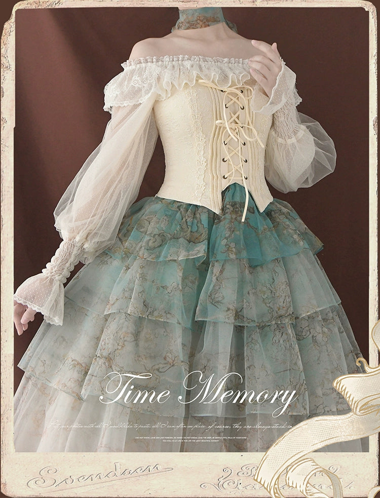 Time Memory~Layered Heart~Sheer Classic Shirt with Mutton Sleeves & Polka Dot