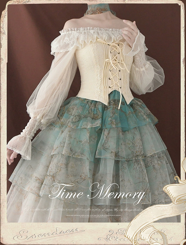 Time Memory~Layered Heart~Sheer Classic Shirt with Mutton Sleeves & Polka Dot