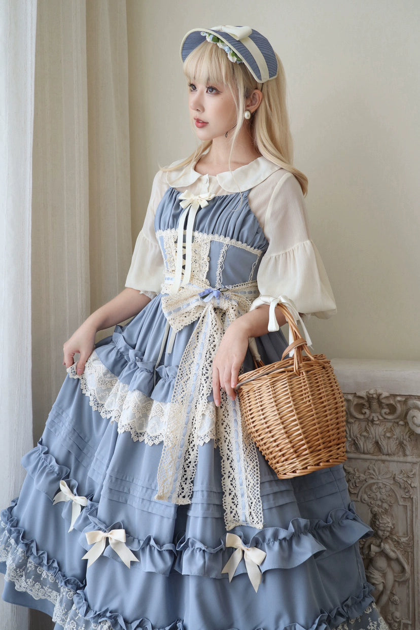 (BFM)Qianmu~Lilianne~Elegant Lolita Ruffled Hem JSK Dress Multicolors S misty blue JSK 