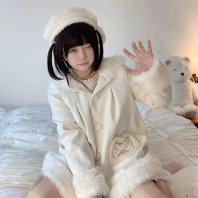 Sissy the shepherd~Cream Rabbit~Cute Rabbit Ears Lolita Coat Soft Plush Overcoat Small size(recommend height<163cm and weight<55kg) Cream white 