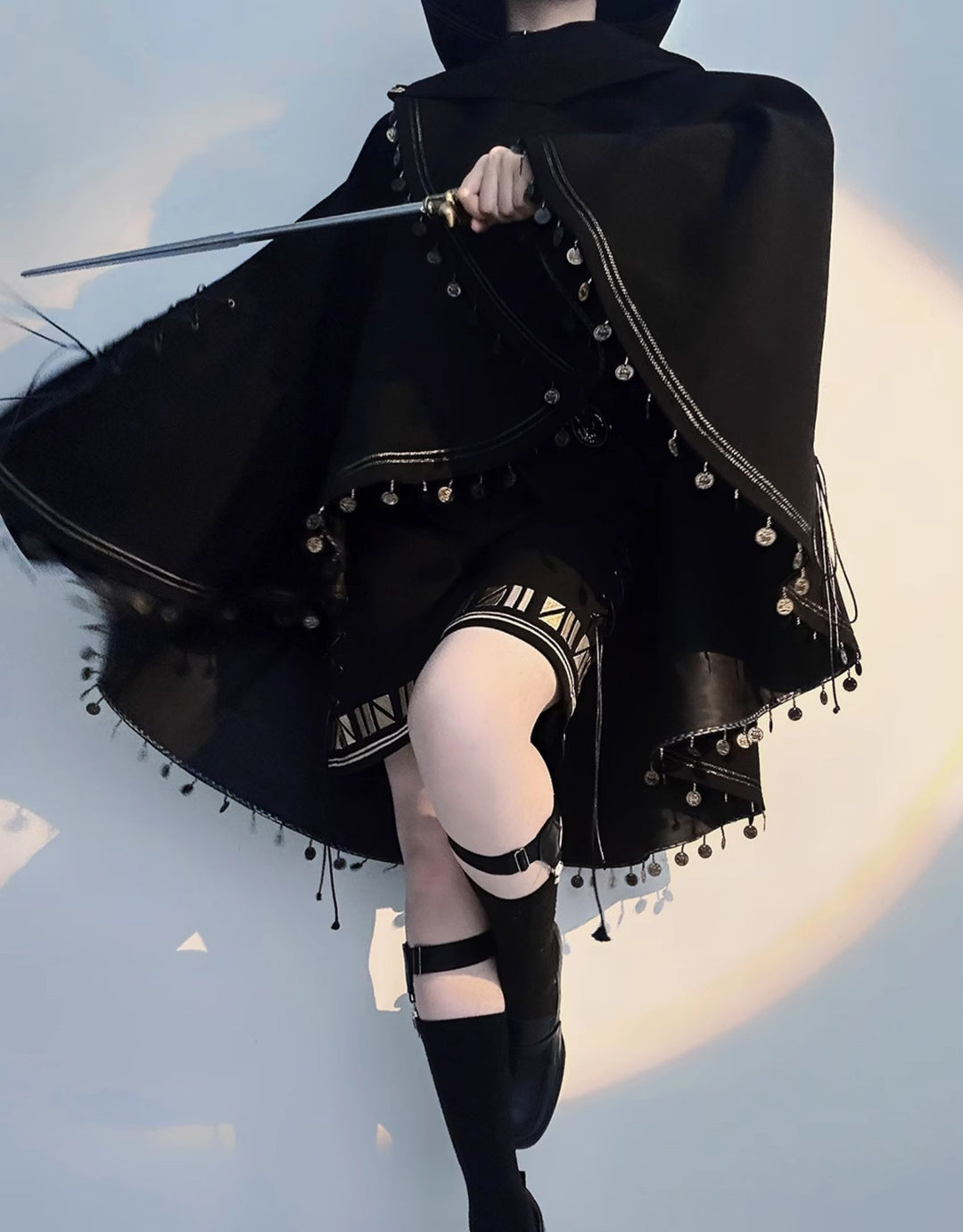 Princess Chronicles~Black Cat~Black Ouji Lolita Cape with Cool Cat Ear Hood