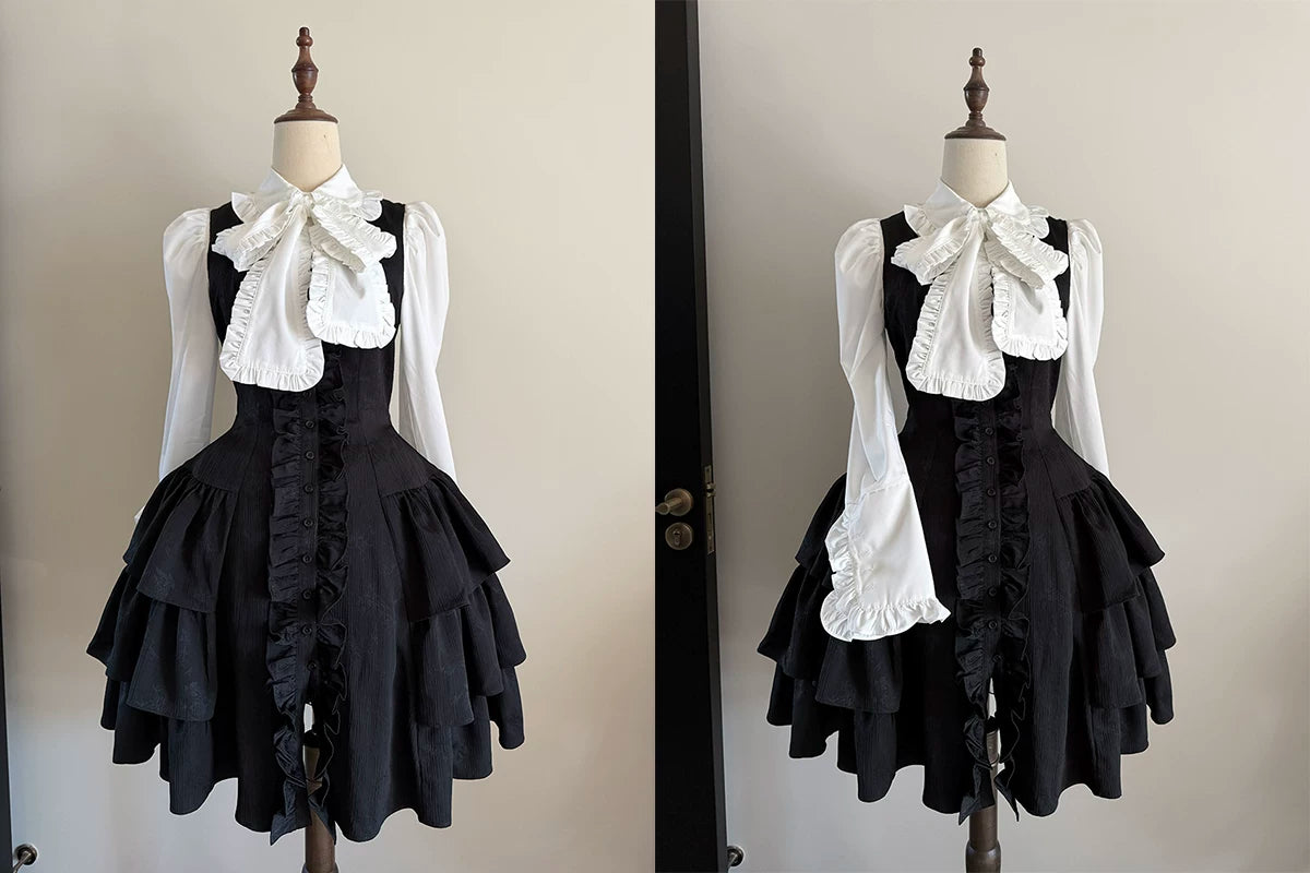 Twilight Serenade - Elegant Gothic Lolita JSK Dress, Tiered Ruffle 46026:873033