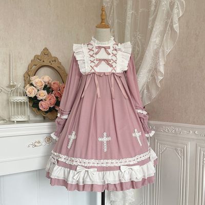 Cornfield Lolita~Cross Wishing Dream~Puff Sleeve Sweet Lolita OP S pink long sleeve 