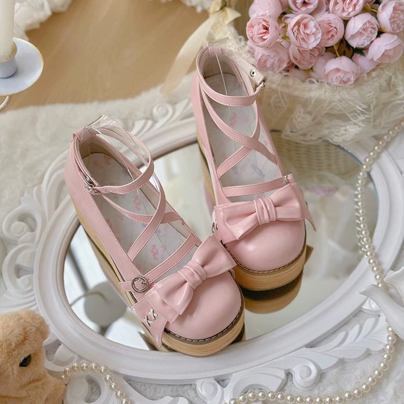 SeeYou~Sweet Cake~Sweet Lolita Platform Shoes Wood Grain 35 Pink