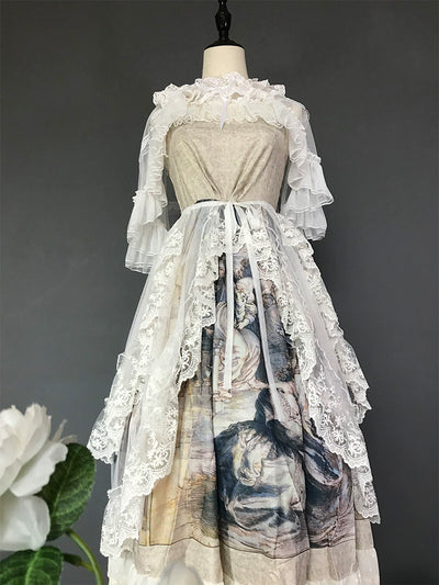 (BFM)Multi-use Lolita Overskirt Lace Mesh See-Through Overskirt S white 75CM long 