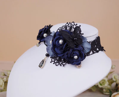 Rose of Sharon~Moon Shadow Rose~Retro Lolita Necklace Handmade Floral and Lace Choker   