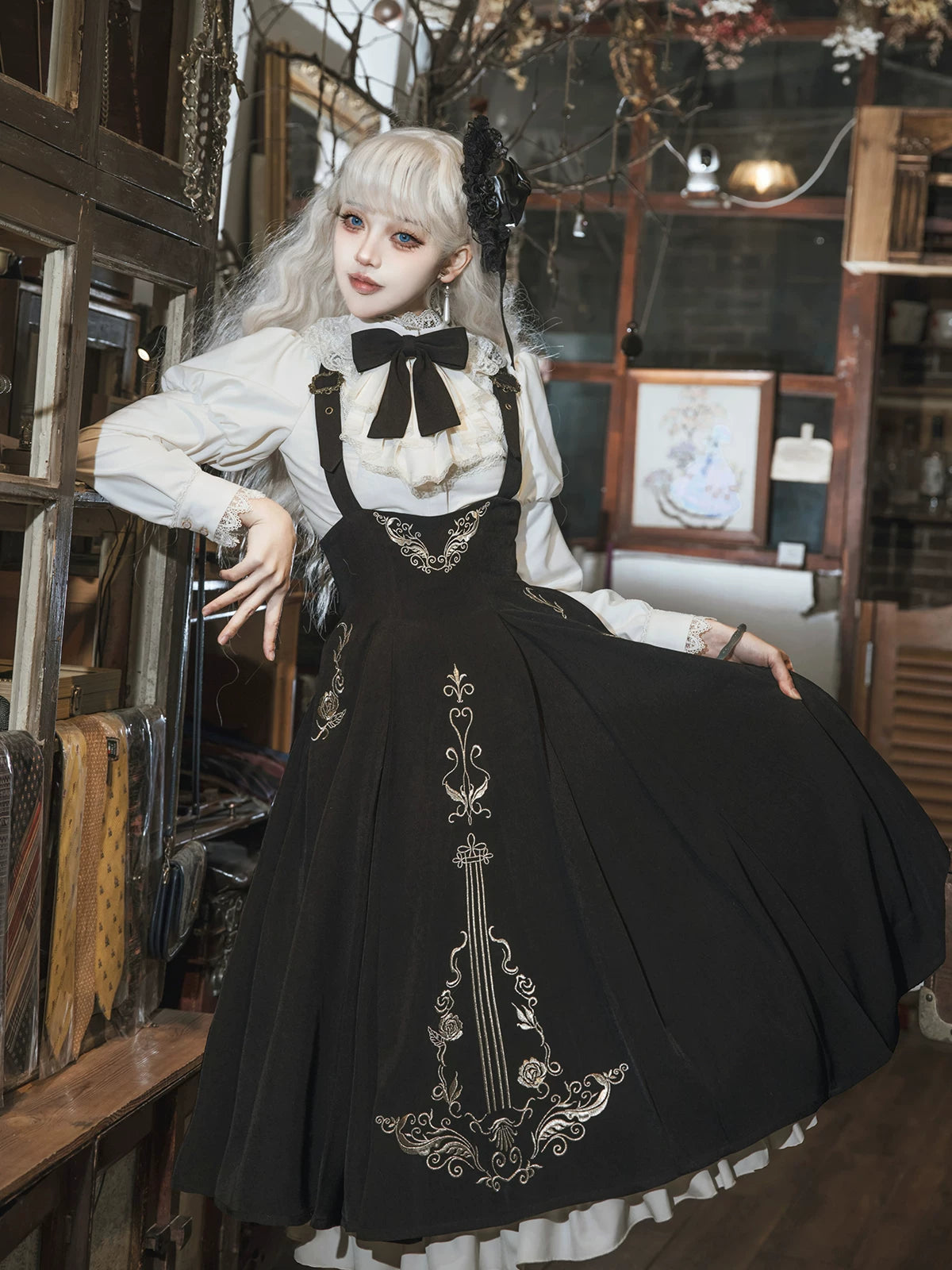 Violin Variations - Gothic Lolita Bust-supporting Dress Set, Violin Embroidery
