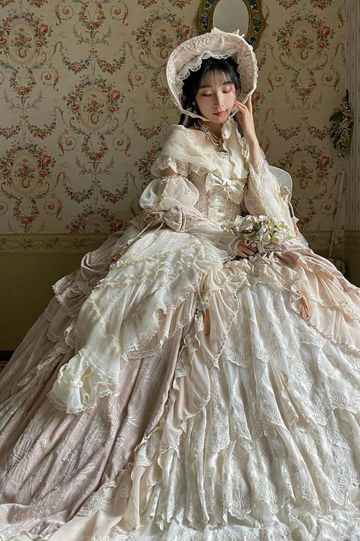Guaji~Isabella~Wedding Lolita OP Bridal Dress with Tiered Petticoat and Trailing