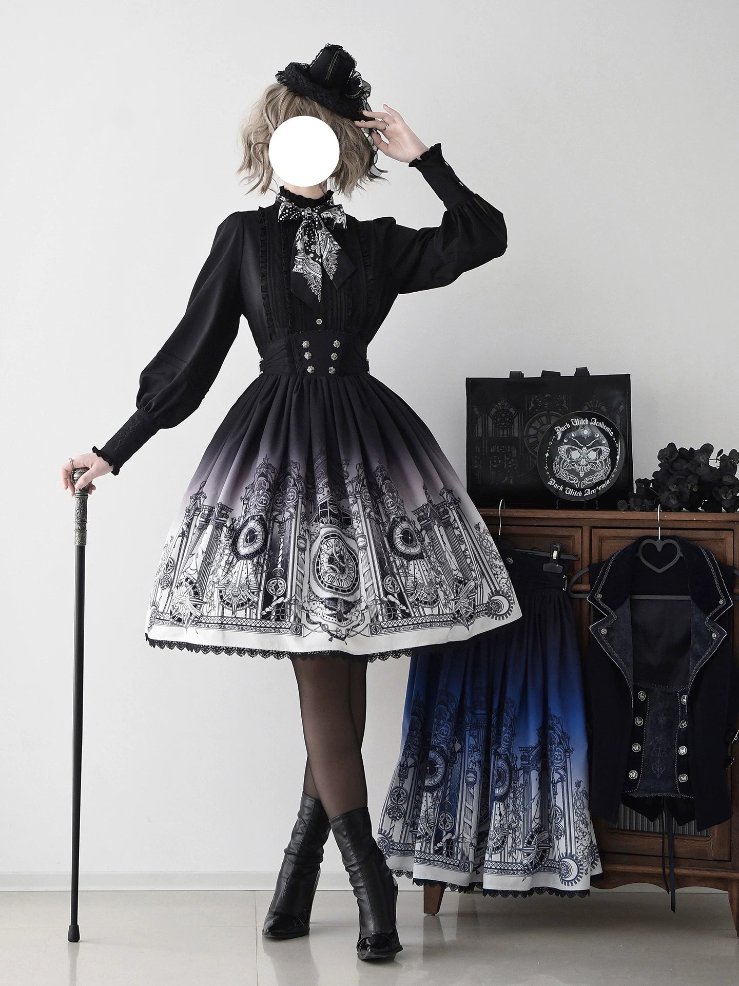 Clock Loop - Printed Gothic Lolita Skirt Set, Waist-Cinching Vest (2XL L M S XL XS) 45170:838420