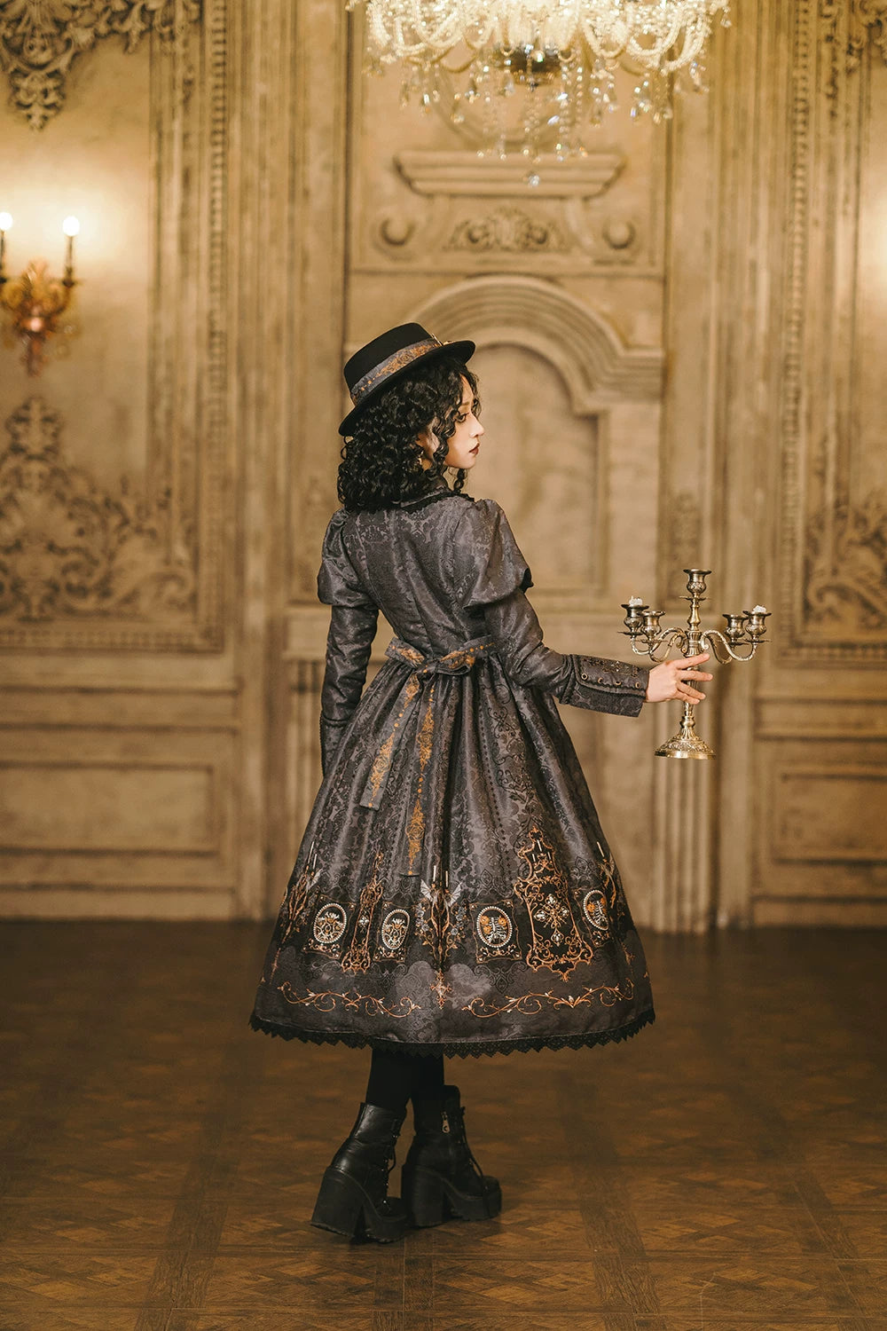 Blood Night Lantern - Jacquard Gothic Lolita Dress, Juliet Sleeve 44543:812326