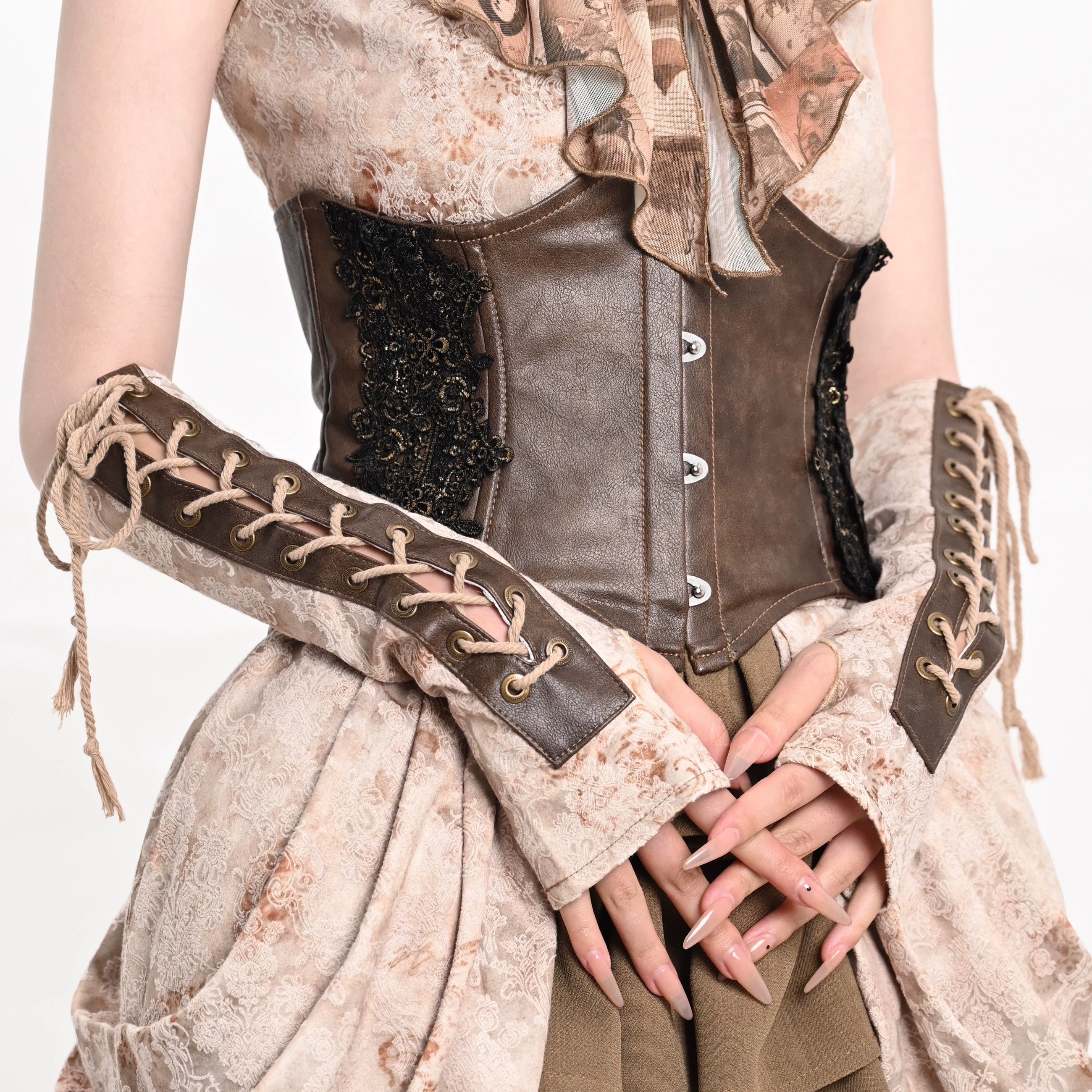 Broken Bone - Retro Lolita PU Cuffs Cross Straps Sleeves