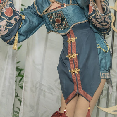 Sakurahime~Kawaii Lolita Blue-green Sun Embroidery JSK Dress Set XS shorts 
